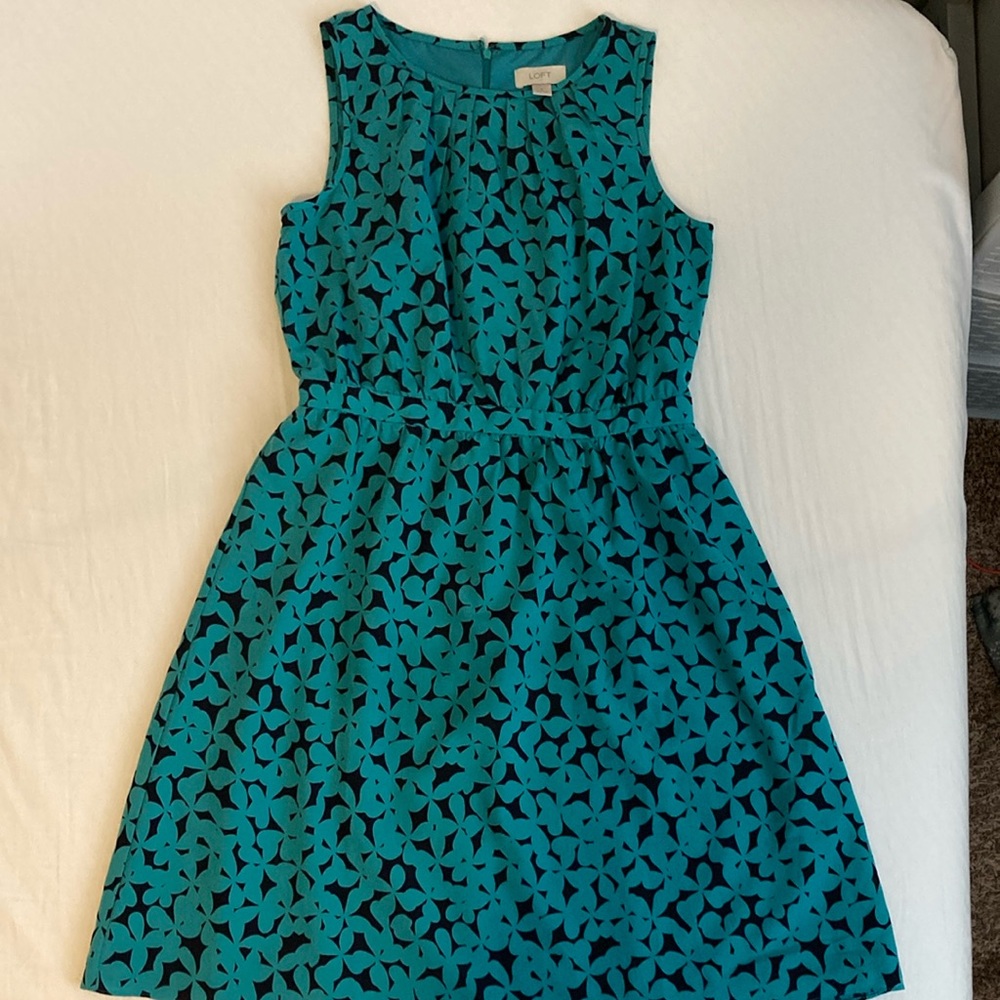 LOFT Teal and Black Sleeveless Dress